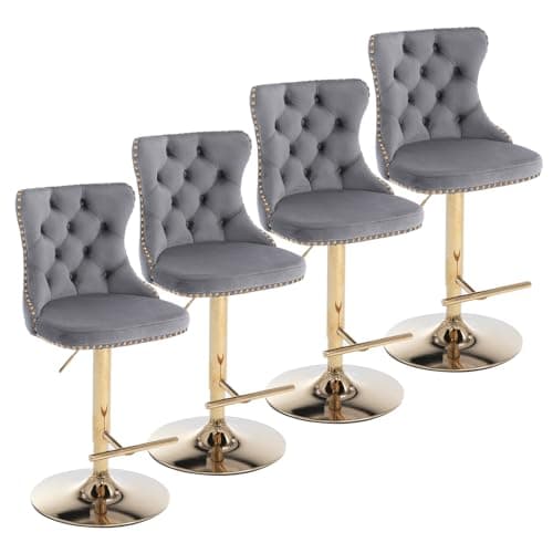 Set of 4 Velvet Swivel Bar Stools for Home Bar or Kitchen Island, Gray