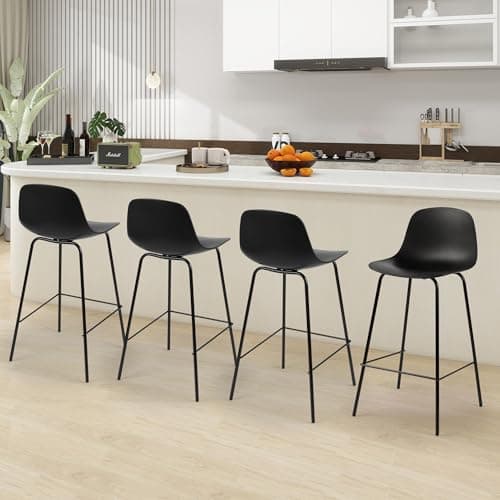 ThanksBought Bar Stools Set of 4, 26" Counter Height, Black with Back
