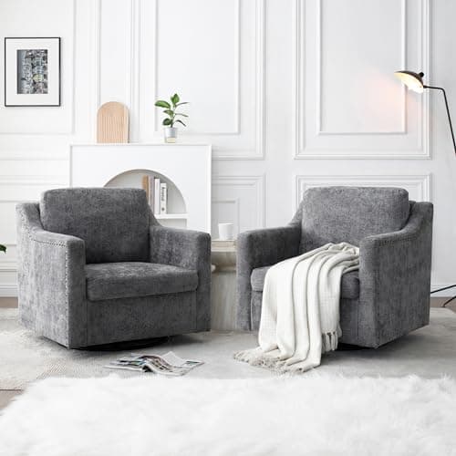Mid Century Modern Oversized Swivel Chenille Arm Chair for Living Room