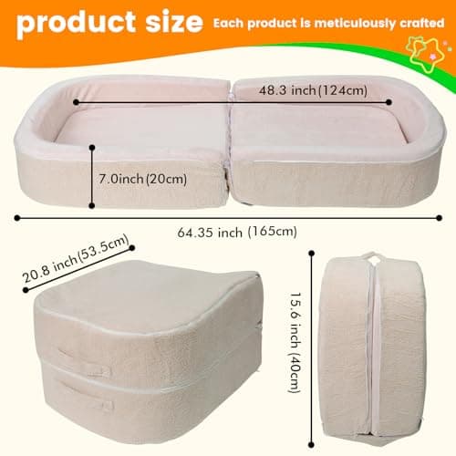 Portable Toddler Floor Bed, Soft, Safe & Washable White for Home/Travel/Naps