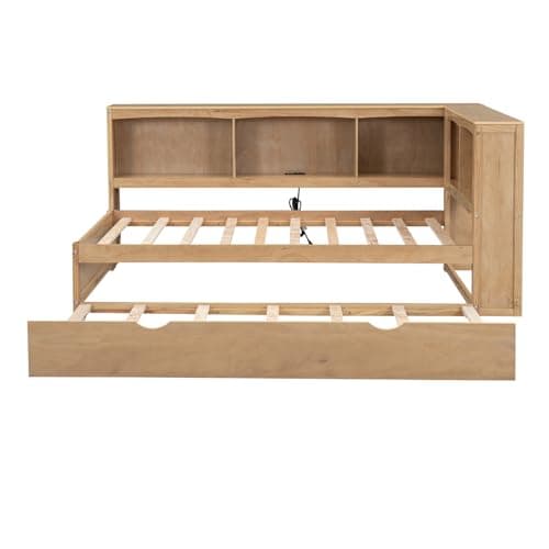 i-POOK Modern Twin Daybed with 5 Storage Cabinets & USB Ports, Wood Sofa Bed for Bedroom & Apartment