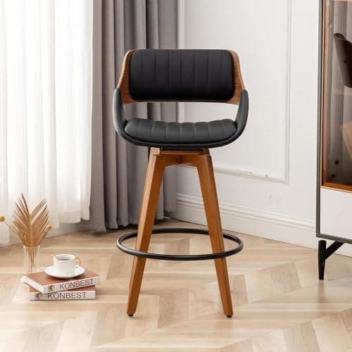 Mid Century Modern Swivel Bar Stools Set of 2 for Kitchen Island, Black