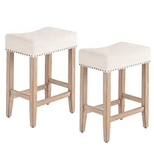 Furniliving Beige Upholstered Bar Stools Set of 2, 25.7 Inch Counter Height