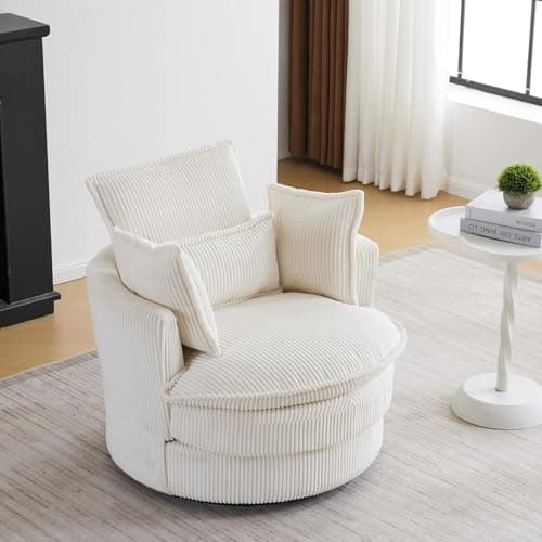 Karl Home Grey Corduroy Swivel Lounge Chair with 3 Pillows