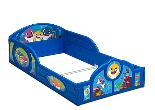 Delta Children Blue Baby Shark Plastic Sleep and Play Toddler Bed with Guardrails