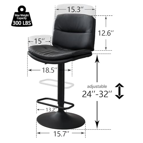 Double-Layer Upholstered Black Counter Height Bar Stool Set (24"-32")