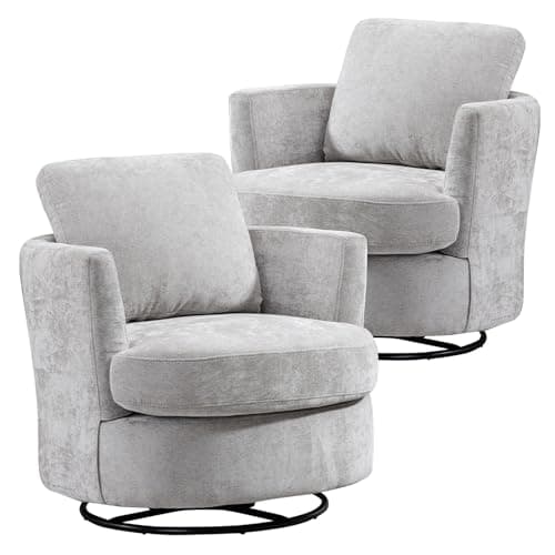 31.9" Swivel Chenille Chair, Light Blue, Modern Living Room