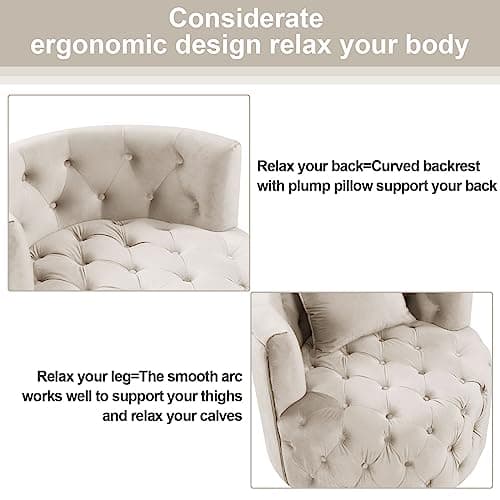 Beige INZOY Swivel Barrel Chair, Plump Pillow, Modern Living Room_bedroom Accent Chair