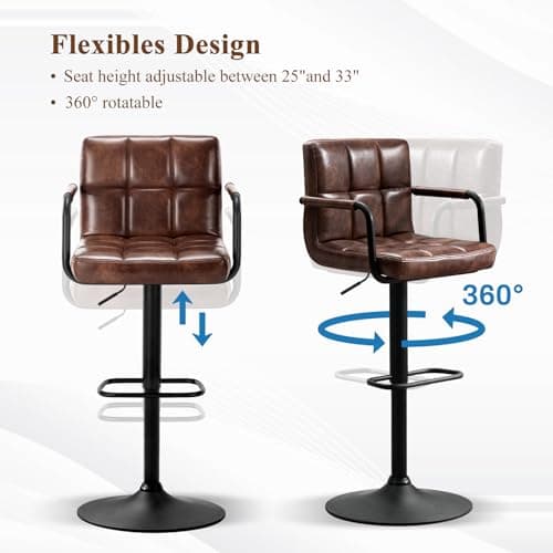 Furniliving Dark Brown Swivel Bar Stool Set, Adjustable Kitchen Counter Height