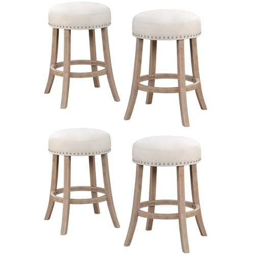 26" Modern Backless Bar Stools - Beige, Set of 4 for Kitchen & Dining