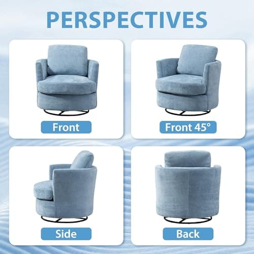 31.9" Swivel Chenille Chair, Light Blue, Modern Living Room