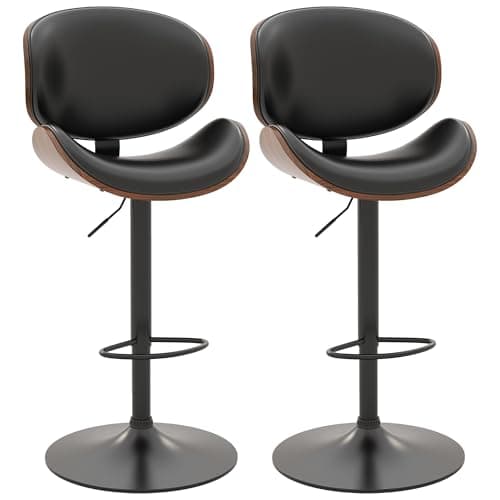Civama Set of 4 Black PU Bar Stools with Footrest for Kitchen Island