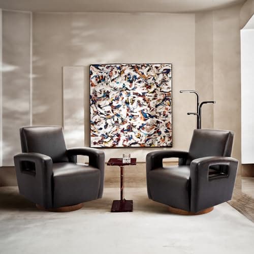 Lightbrown Faux Leather Swivel Chair Set, Solid Wooden Base, Ergonomic Backrest