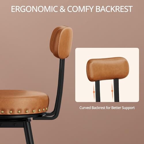 Ironck Brown Counter Height Bar Stools Set of 2, 26" Swivel with Backs