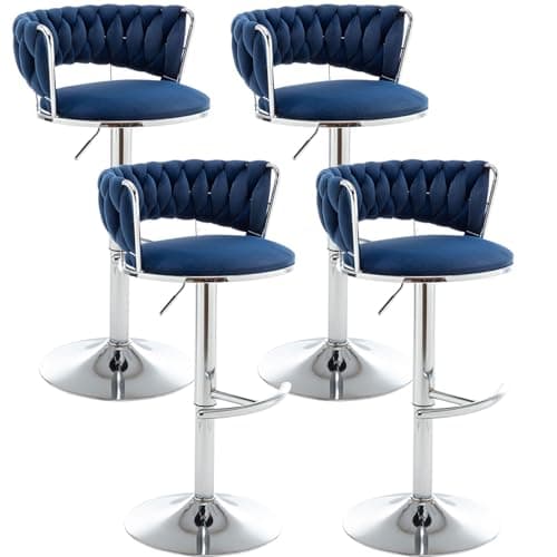 Beige Velvet Gold Bar Stools Set of 4, Counter Height, Low Back, Adjustable & Swivel