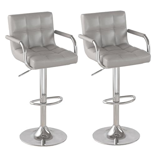 Modern PU Leather Bar Stools Set of 4, Whiteuously Adjustable Square Chairs