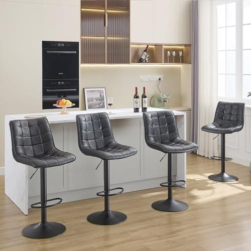 Black Modern Swivel Bar Stools, Adjust Height 24"-33", Kitchen Island Chairs (Set of 4)