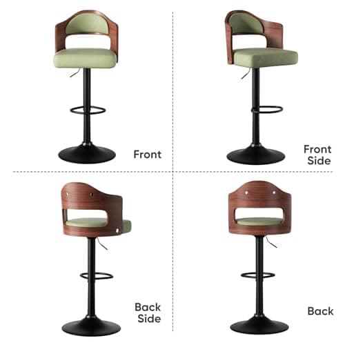 Adjustable Height Wooden Bar Stools Set of 2 with PU Leather Seat & Footrest