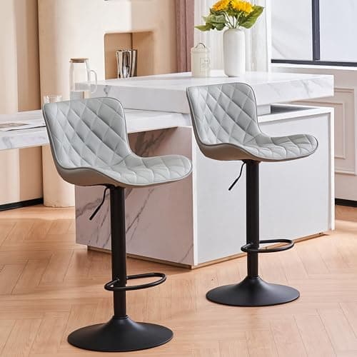 YOUNUOKE Counter Height Swivel Bar Stools, Light Grey Faux Leather, Set of 2
