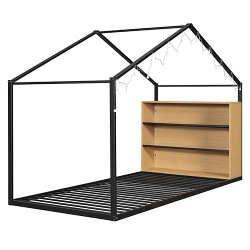 i-POOK Montessori Metal Bed Frame for Kids, Twin Size, Black