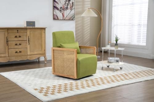 Swivel Accent Chair with Woven Armrests, Linen Upholstered Armchair for Living Room, Green