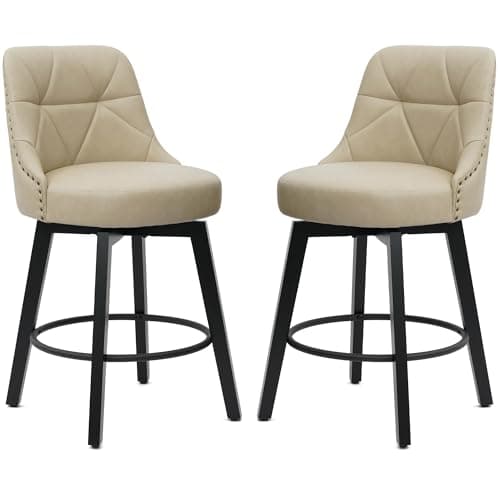26 Inch Faux Leather Counter Height Bar Stools with Round Footrest