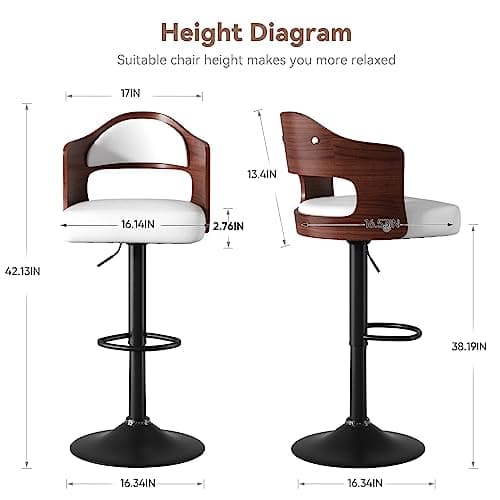Adjustable Height Wooden Bar Stools Set PU Leatheratoi UTF8 Seat Back & Footrest