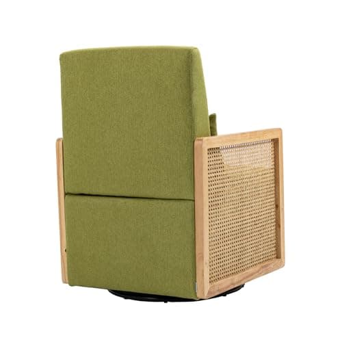 Modern Swivel Accent Chair with Rattan Armrests and Lumbar Pillow, Green