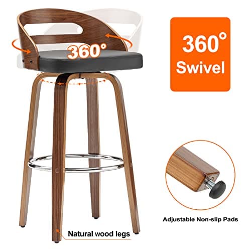Set of 2 Swivel Bar Stools with Low Back and Cushion Seat (Black, 26 Counter Height)