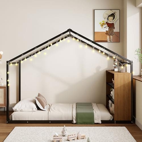 i-POOK Montessori Metal Bed Frame for Kids, Twin Size, Black
