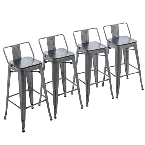 Yongchuang Matte Black Bar Stool Set of 4, 26 Inch Kitchen Counter Height