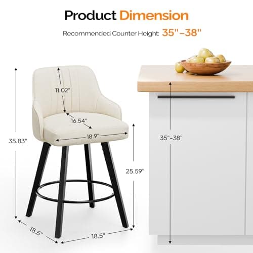 VINGLI 26" Swivel Barstool Set, Beige Linen Fabric, Kitchen Counter Height