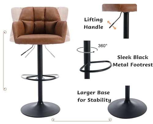 CIMOTA PU Brown Swivel Bar Stools Set of 2