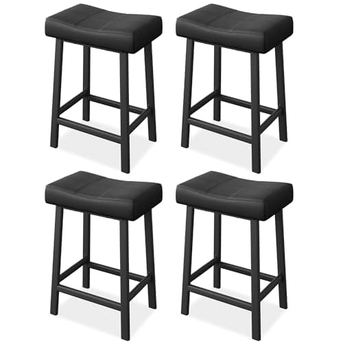 Counter Height Bar Stools Set, 24" White Upholstered Barstools for Kitchen Island