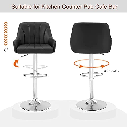 VECELO Counter Height Bar Stool Set, Black Adjustable with Back & Arm