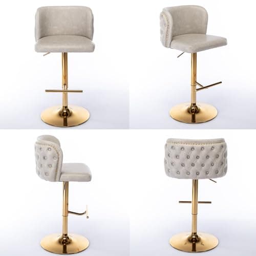 Adjustable Swivel Bar Stools Set of 2, PU Leather Upholstered Bar Chairs, Beige