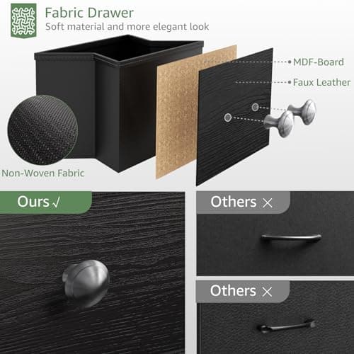 Black 6 Drawer Fabric Dresser for Girls and Kids