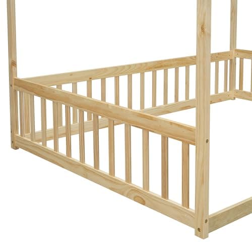 Montessori Safety-Fenced Floor Bed for Girls & Boys, No Box Spring Needed,Natural