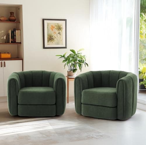 360-Degree Swivel Teddy Upholstered Cheese Chair, Pumpkin-Shaped for Living Room, Bedroom, or Office (Green, 37")