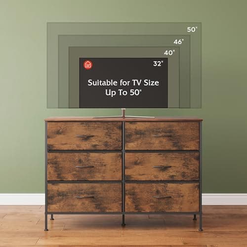 Rustic Brown Wood Grain Dresser with 6 Drawers and TV Stand for 50 TV