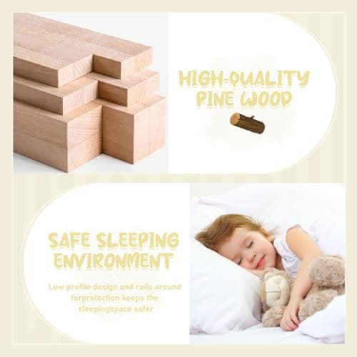 i-POOK Queen Size Wooden Floor Bed for Kids with Guardrails and Door, Gray