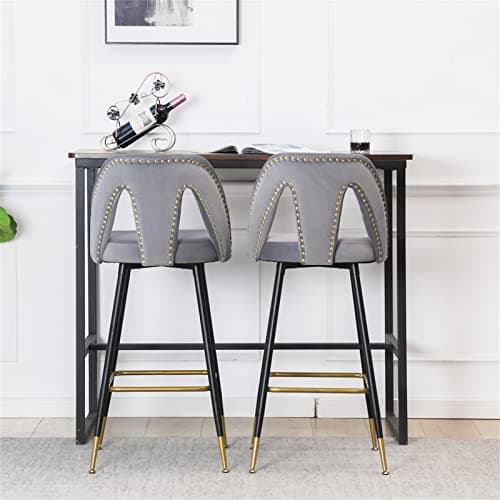 Modern Velvet Upholstered Barstools Set of 2 with Nailheads