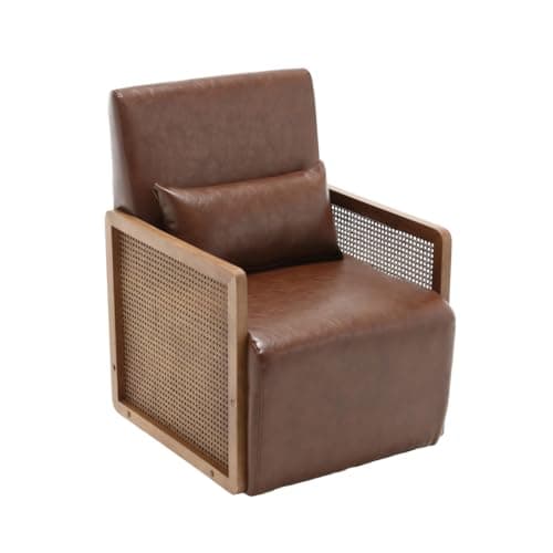 Swivel Accent Chair with Woven Armrests, Linen Upholstered Armchair for Living Room, Green