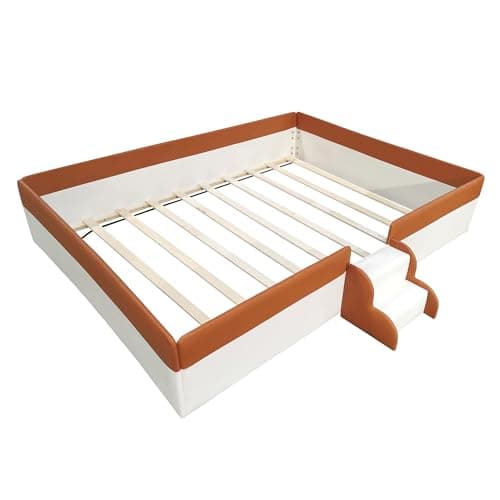 Montessori Queen Size Floor Bed for Kids (Brown+White)
