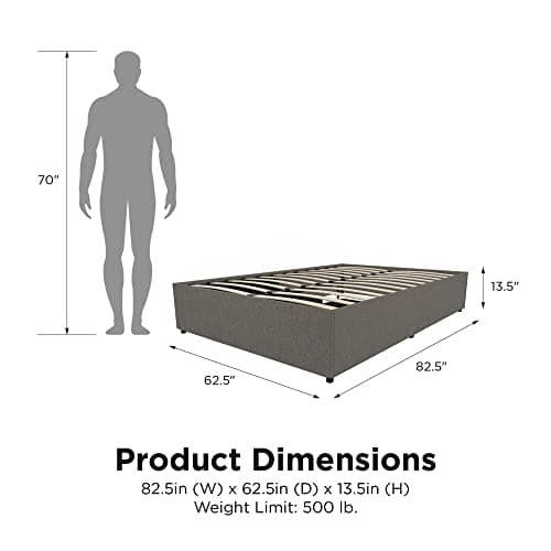 DHP Maven Queen Gray Linen Upholstered Platform Bed with Storage