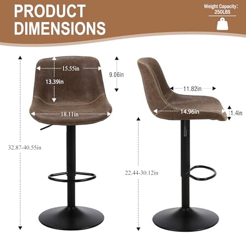 2-Piece Swivel Bar Stool Set, Counter Height with Back, Modern PU Leather Chair