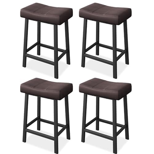 Counter Height Bar Stools Set, 24" White Upholstered Barstools for Kitchen Island