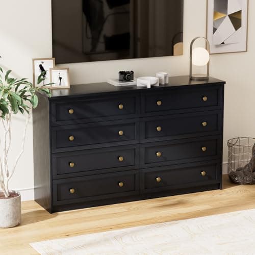 Black 8 Drawer Double Dresser - 55.1" Wide with Large Storage