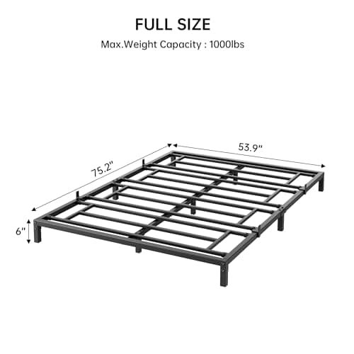 IDEALHOUSE Full Size Heavy Duty Metal Bed Frame, No Box Spring Needed, Black, Easy Assembly