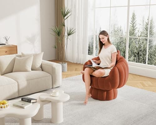 Mid Century Modern Fluffy Velvet Burnt Orange Swivel Reading Chair